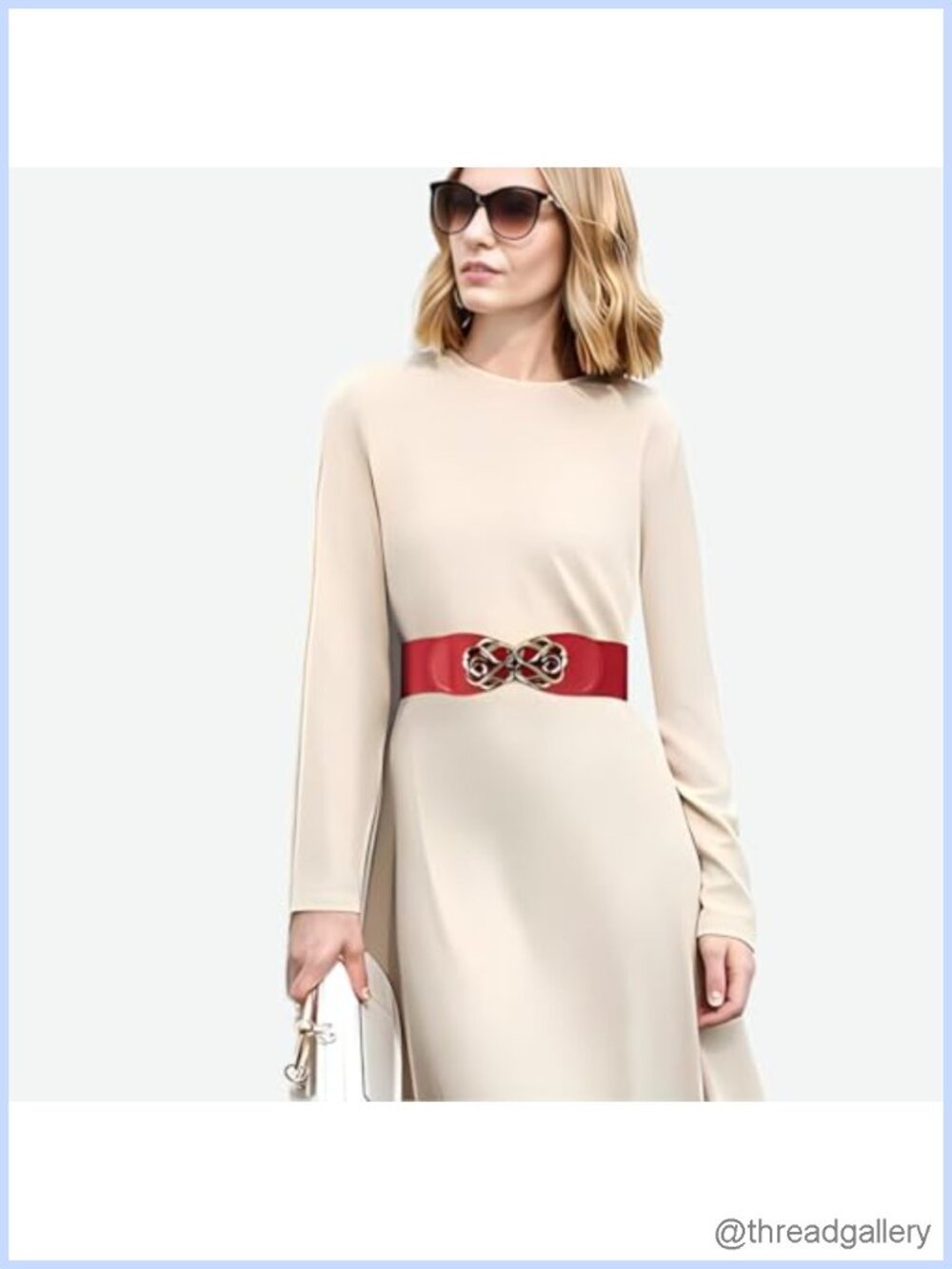 Women Vintage Elastic Stretch Belt with Brass Retro Buckle, Adjustable